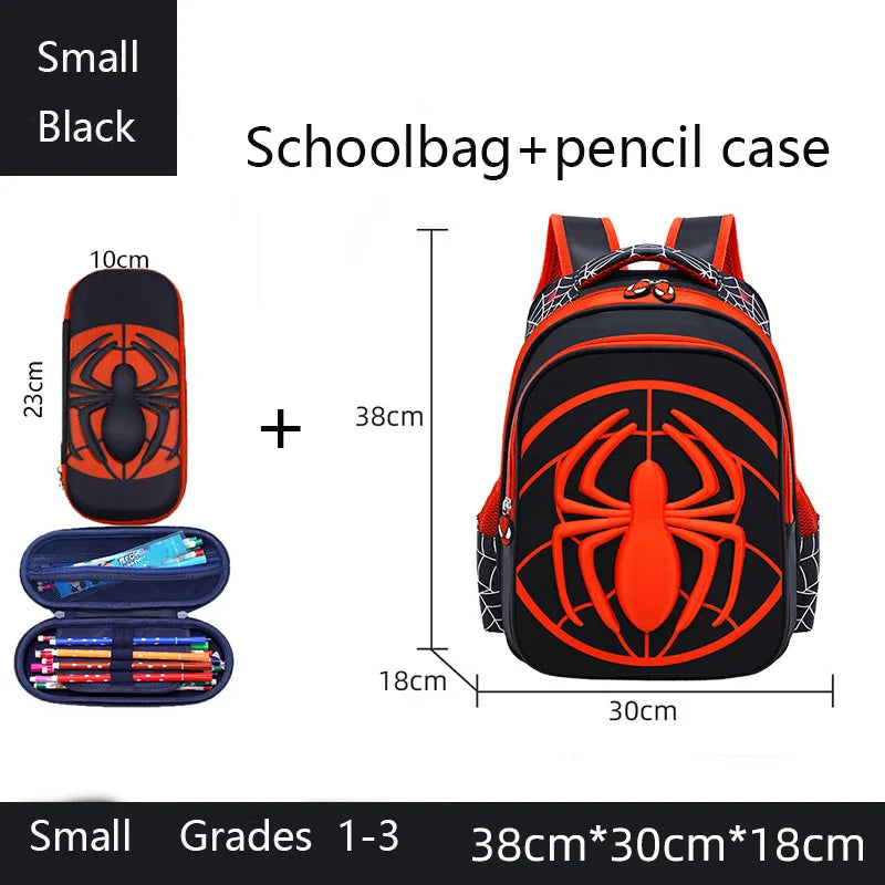 Kids' 3D Cartoon Spider Waterproof School Backpack and Pencil Case Set