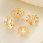 Women's Fashion Elegant Flower Pearl Hollow Geometric Ring Jewelry Set