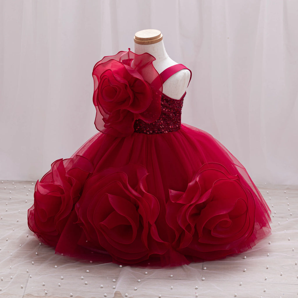 Girls' Sparkling Single Shoulder Puffy Skirt Pageant Dress