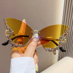 Women's Trendy Butterfly Diamond Rimless Oversized Sunglasses