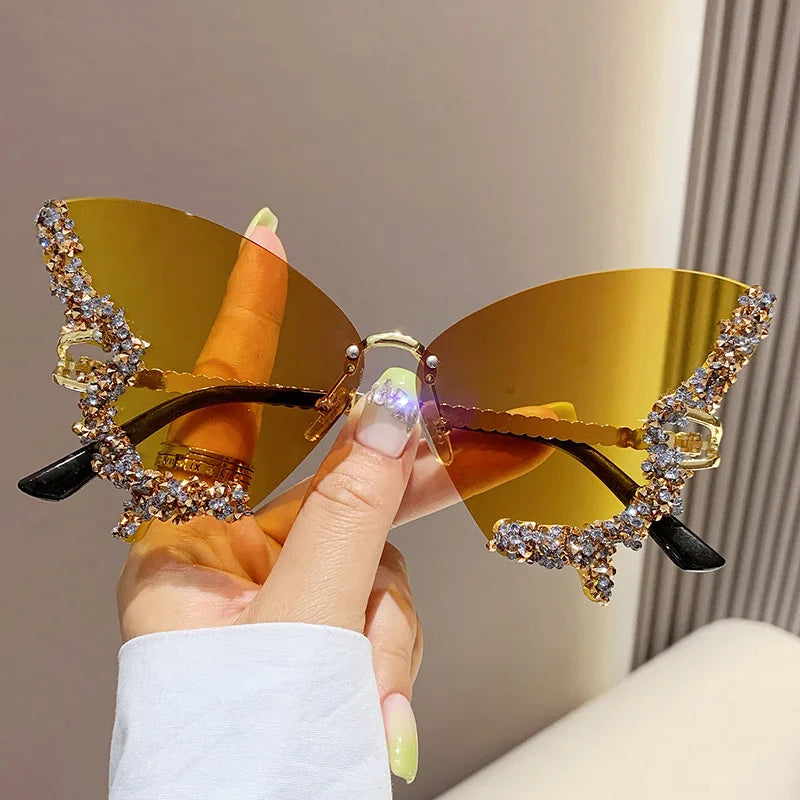 Women's Trendy Butterfly Diamond Rimless Oversized Sunglasses