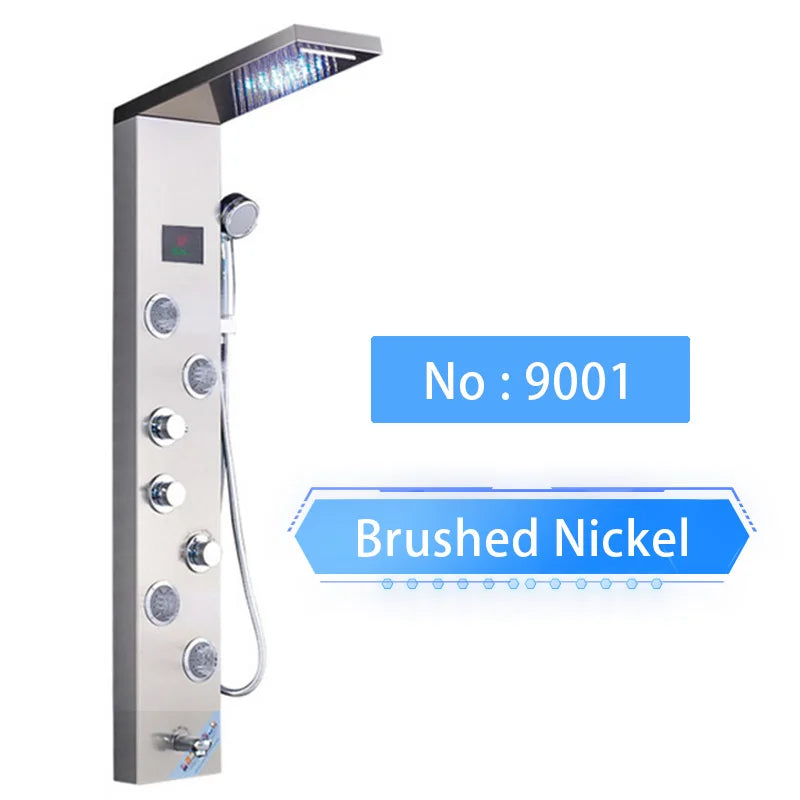 LED Rainfall Shower Panel Tower System with Massage Jets