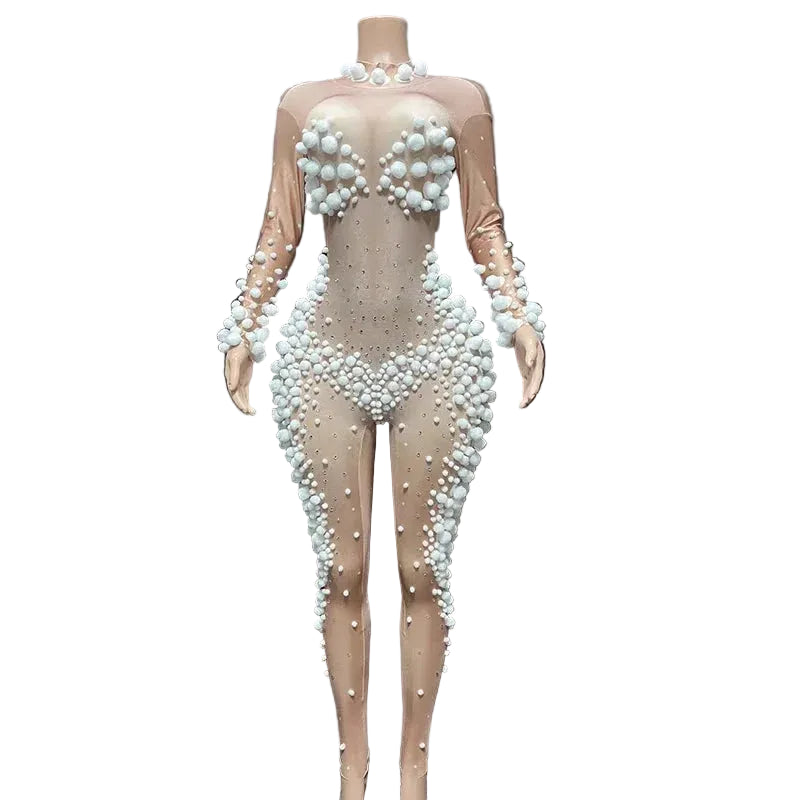 Women's Bubble Sleeve Dance Party Nightclub Bodysuit Jumpsuit