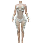 Women's Bubble Sleeve Dance Party Nightclub Bodysuit Jumpsuit