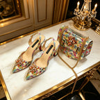 Women's Pointed Toe Rhinestone Heels and Handbag Set