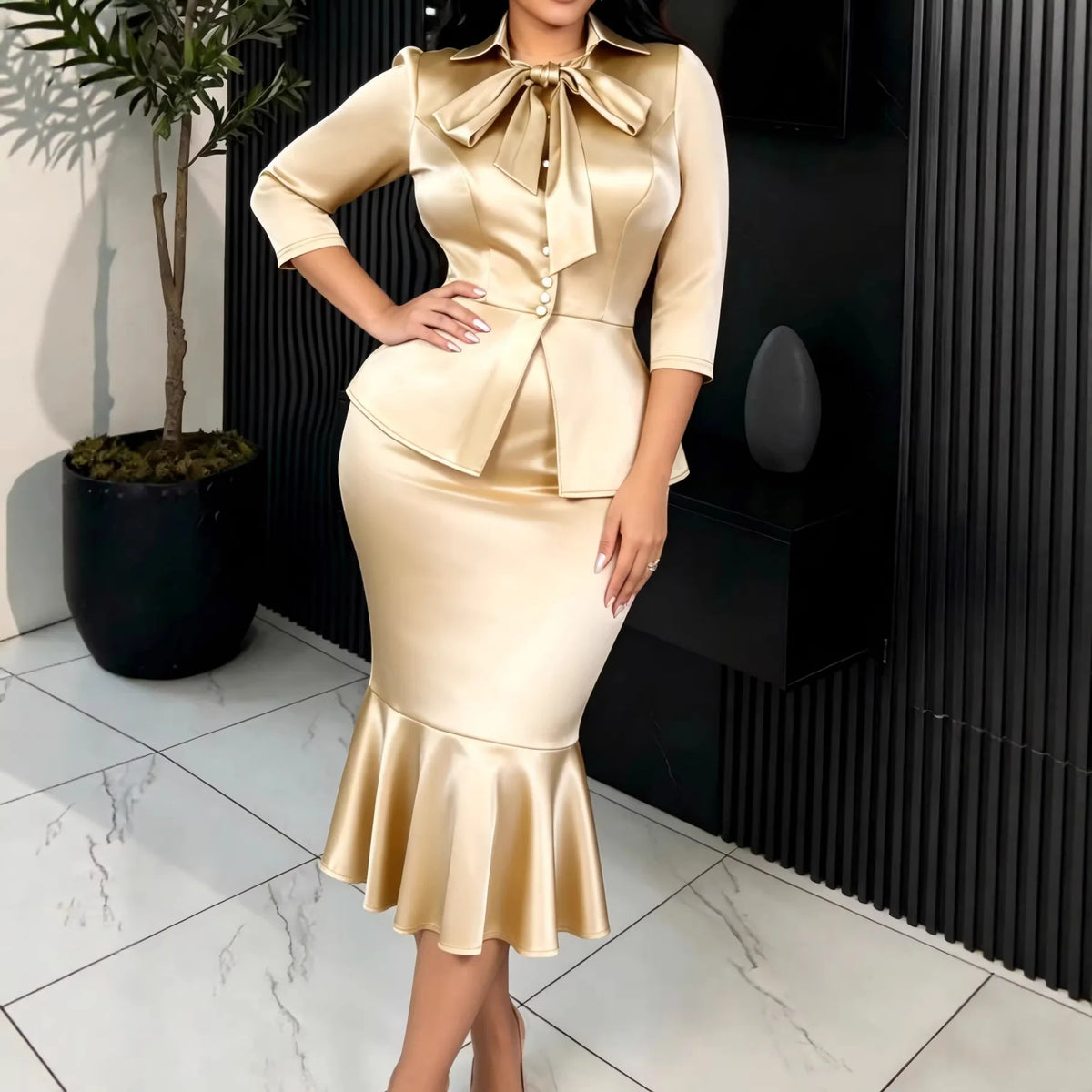 Women's Single Breasted Coat Mermaid Skirt Dress Suit