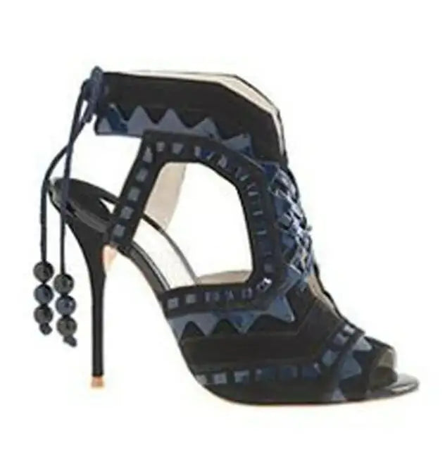 Women's Triangle Patchwork Beaded Lace-Up Sandal Boots