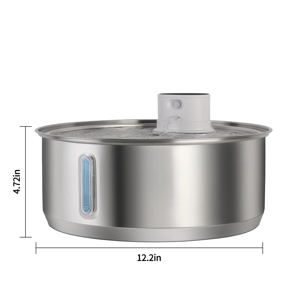8L Automatic Stainless Steel Dog Water Fountain 5000mAh Wireless Pet Drinker Battery & Sensor 2-in-1 Dispenser