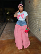 Women's Patchwork Wide Leg Jeans Two-Piece Plaid Tracksuit Set
