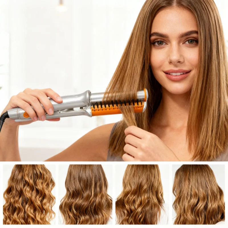 2-in-1 Rotating Hair Curler and Straightener Brush 001