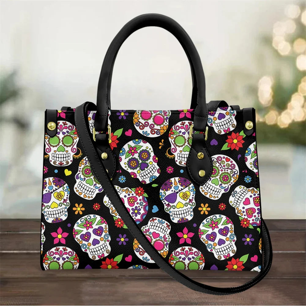 Women's Skull Pattern Faux Leather Shoulder Tote Bag