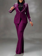 Women's Beaded Blazer Straight Pants Suit