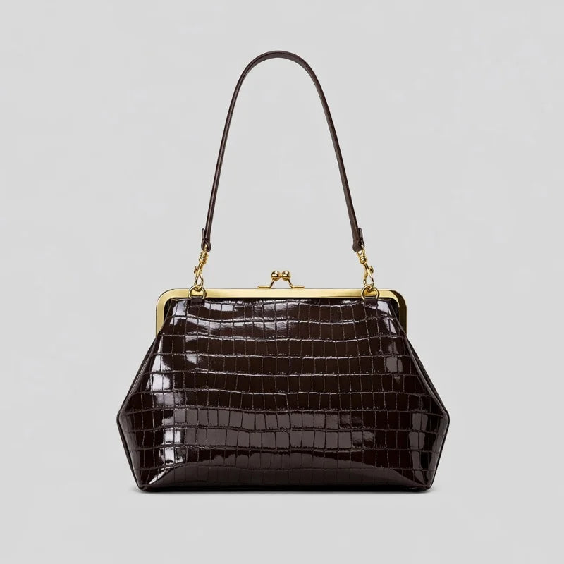 Women's Retro Kiss Lock Frame Shoulder Clutch Bag