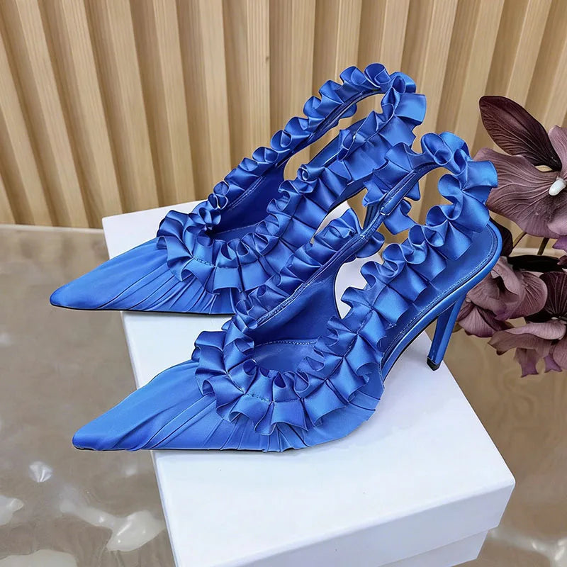 Women's Pleated Lace Pointed Toe High Heel Sandals