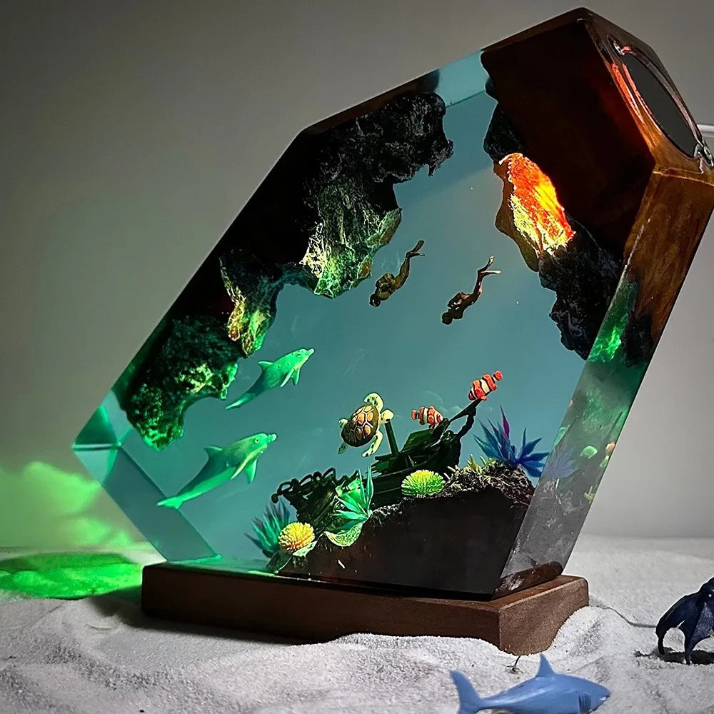 Marine Whale Luminous Micro-Landscape Desktop Resin Figurine