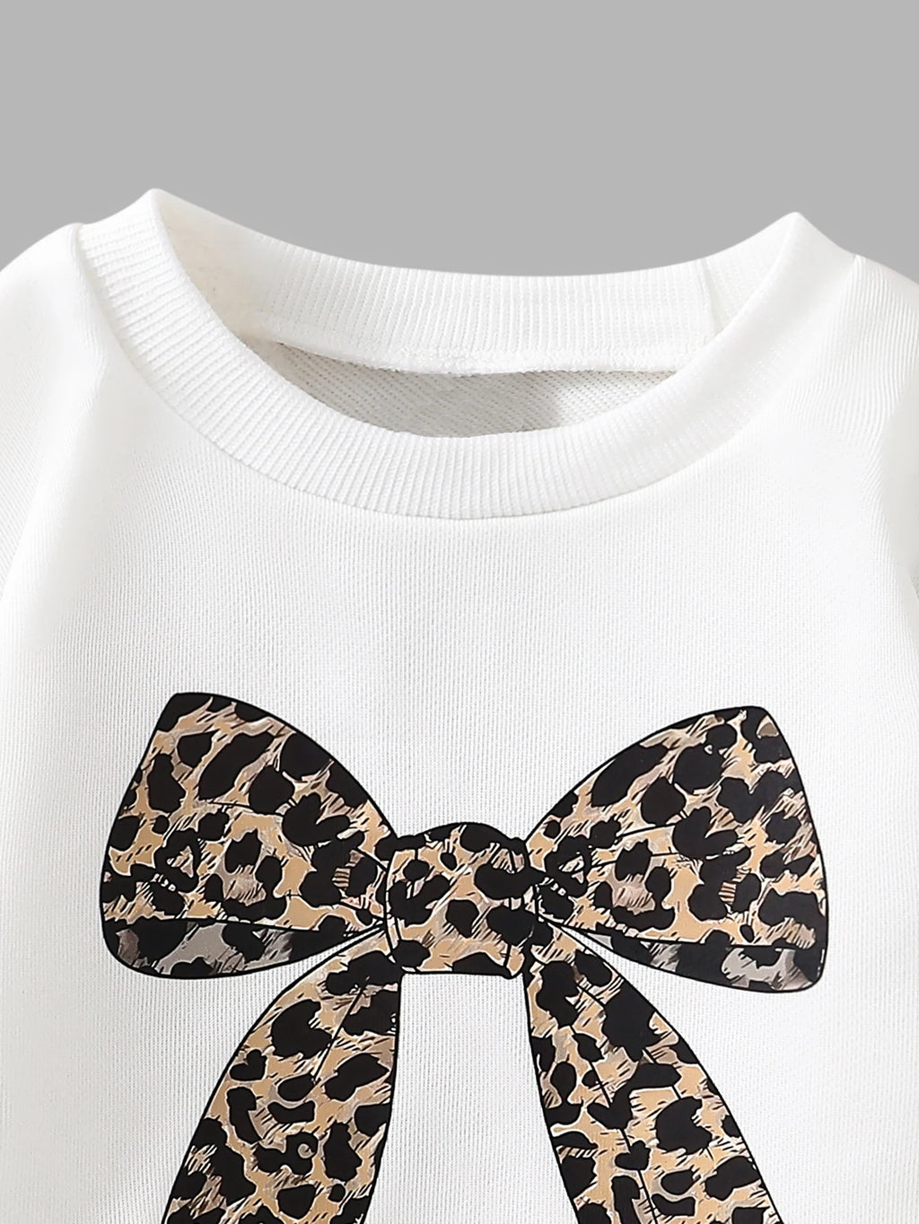 Girls' Leopard Bow Sweatshirt Wide Leg Pants Two-Piece Set