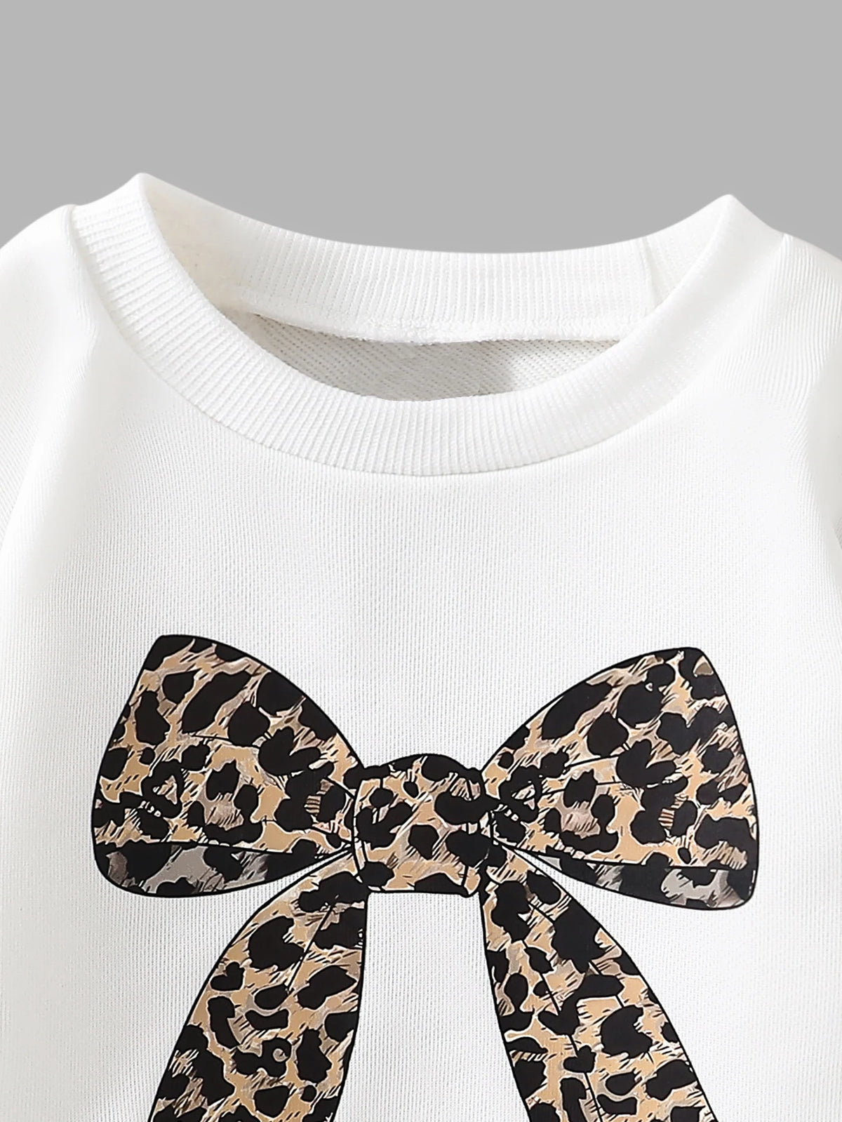 Girls' Leopard Bow Sweatshirt Wide Leg Pants Two-Piece Set