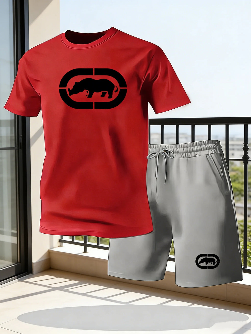 Men's Casual Solid Round Neck T-Shirt and Shorts Set