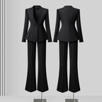 Women's Solid Long Sleeve Blazer Flare Pants Suit
