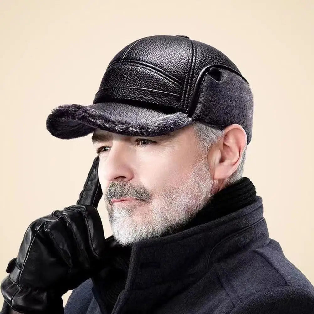 Unisex Winter PU Leather Thermal Earmuff Flat Cap