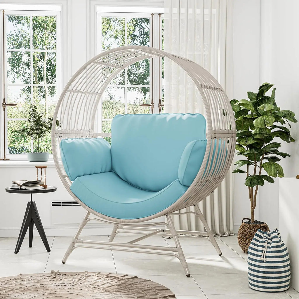 Oversized Rattan Egg Basket Chair with Thickened Cushions