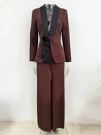 Women's 3D Flower Ribbon Blazer Straight Pants Suit