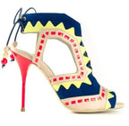 Women's Triangle Patchwork Beaded Lace-Up Sandal Boots