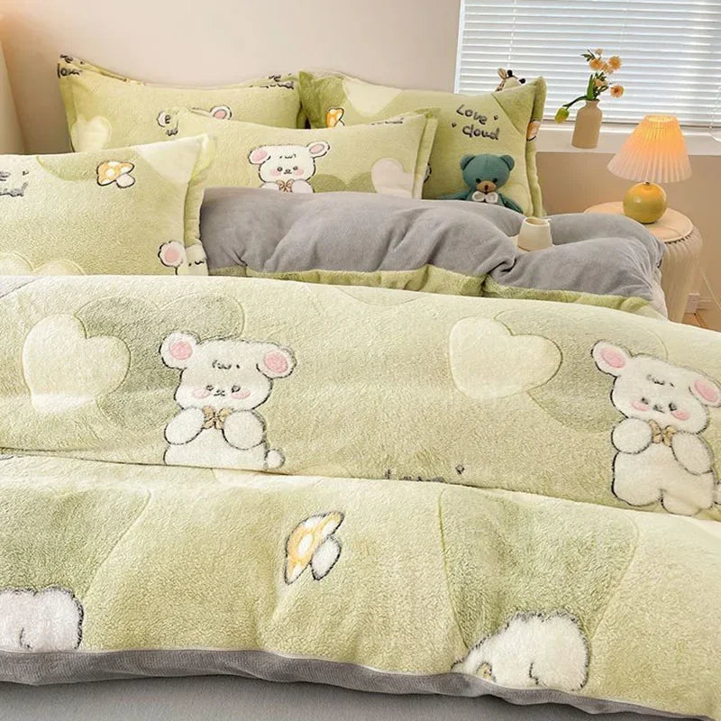 Warm Velvet Cartoon Duvet Cover and Plush Bedding Set