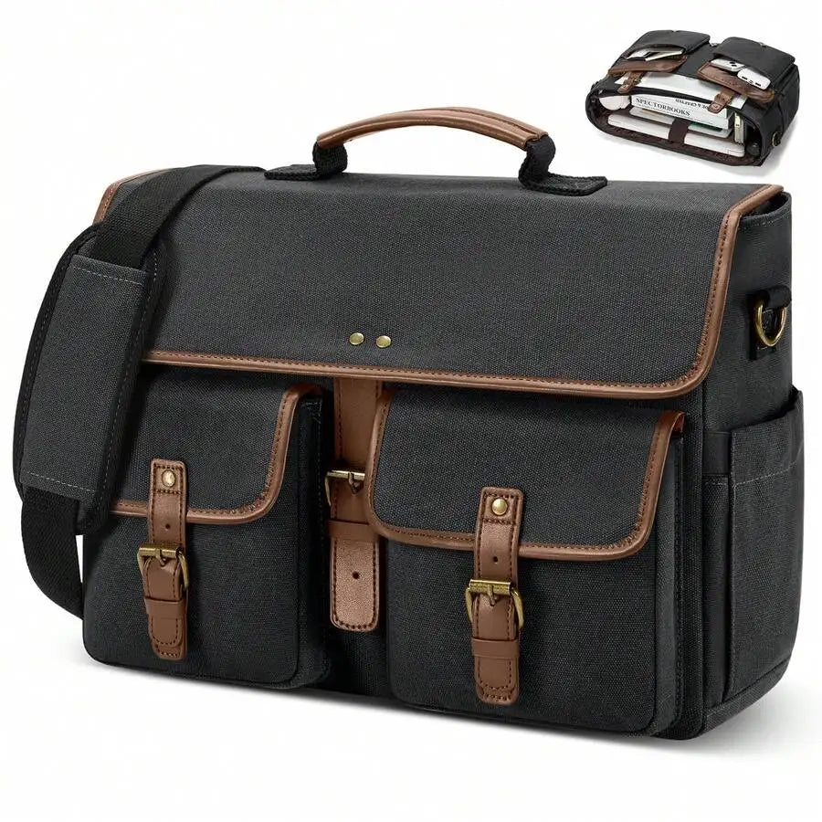 Men's Fashion Canvas Waterproof 15.6 Inch Laptop Messenger Bag