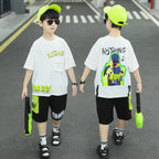 Boys Summer Letter Print Short Sleeve T-Shirt and Shorts Set