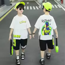 Boys Summer Letter Print Short Sleeve T-Shirt and Shorts Set