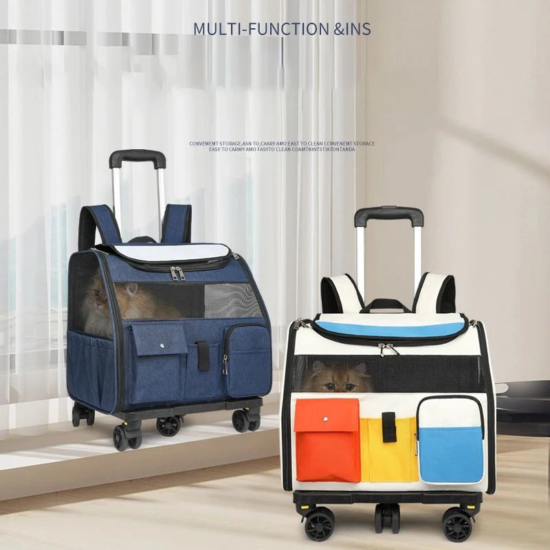 Portable Breathable Foldable Rolling Pet Trolley Backpack