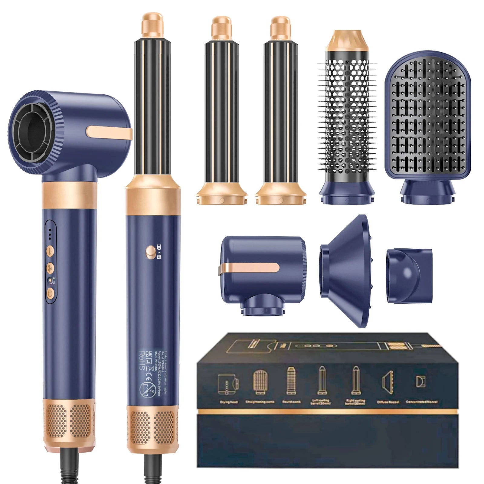 7-in-1 High Speed Ionic Hair Dryer Brush and Auto Curler Set