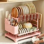 2 Tier Dish Drying Rack and Drainboard Set with Utensil Holder