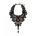 Women's Vintage Black Lace Beaded Gothic Collar Necklace Pendant