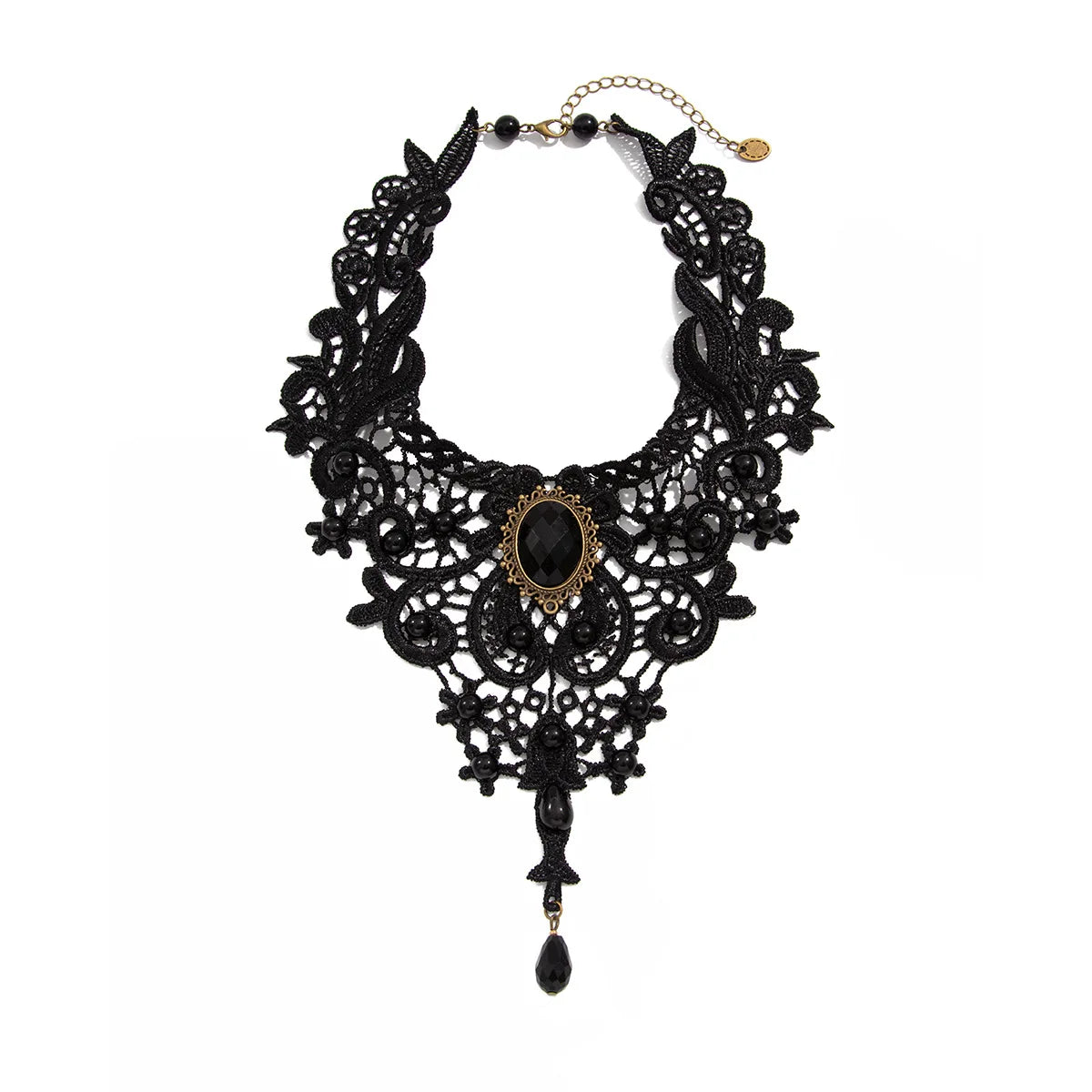 Women's Vintage Black Lace Beaded Gothic Collar Necklace Pendant