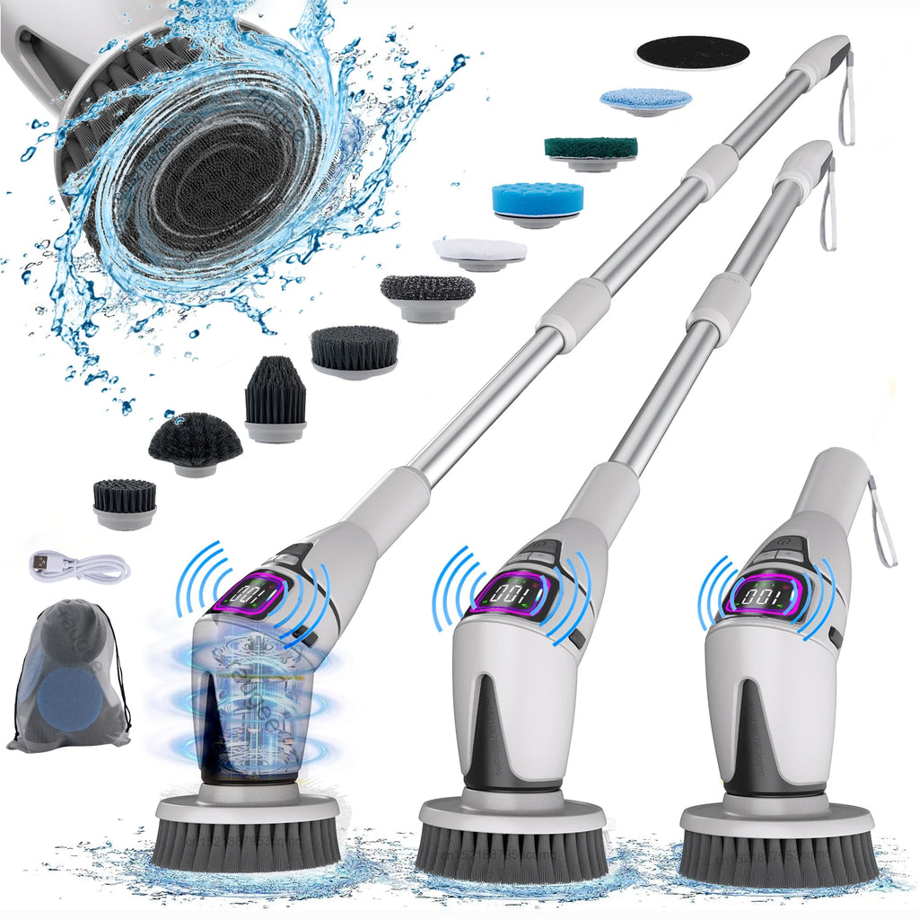 Cordless Electric Spin Scrubber with Adjustable Extension Handle