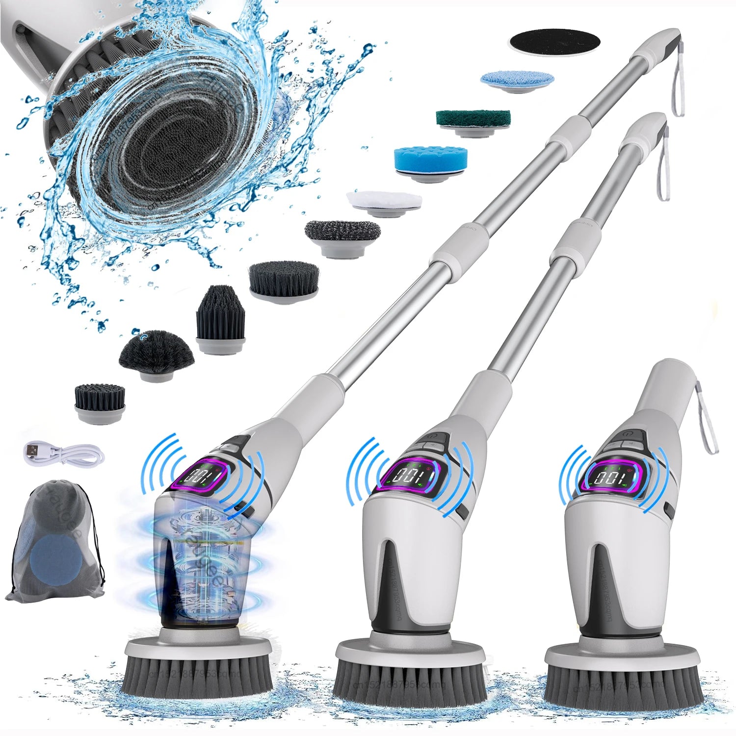 Cordless Electric Spin Scrubber with Adjustable Extension Handle