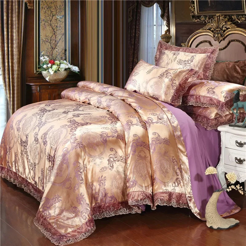 Satin Jacquard Bedding Set and Luxury Flower Duvet Cover Set