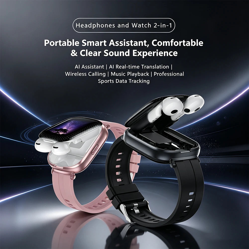 Two-in-One Smartwatch with Built-In Wireless TWS Earbuds D22