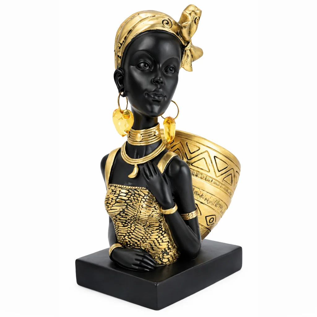 Resin African Tribal Statue and Tabletop Storage Tray
