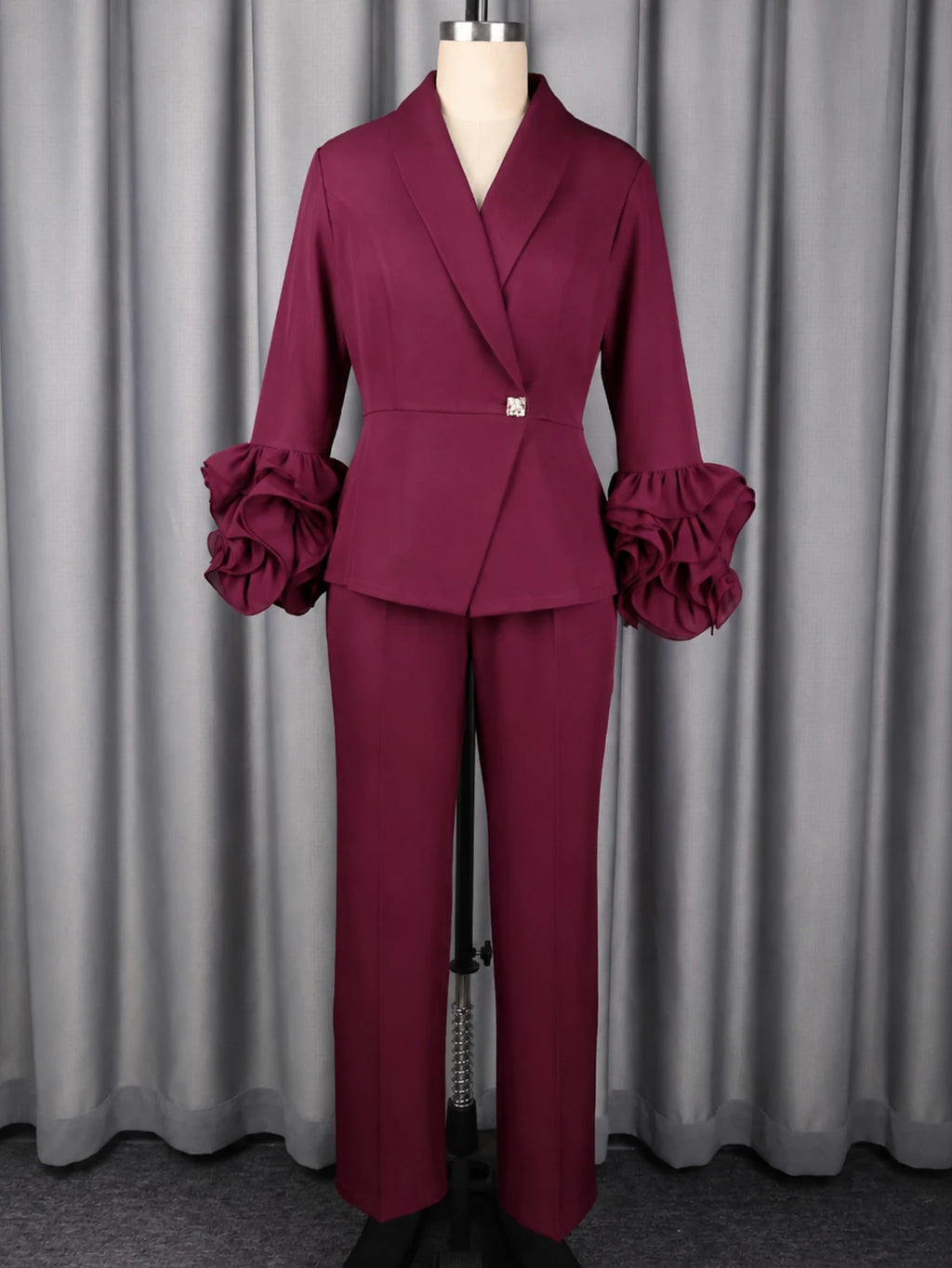 Women's Ruffle Flare Sleeve Blazer Pants Suit