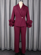 Women's Ruffle Flare Sleeve Blazer Pants Suit