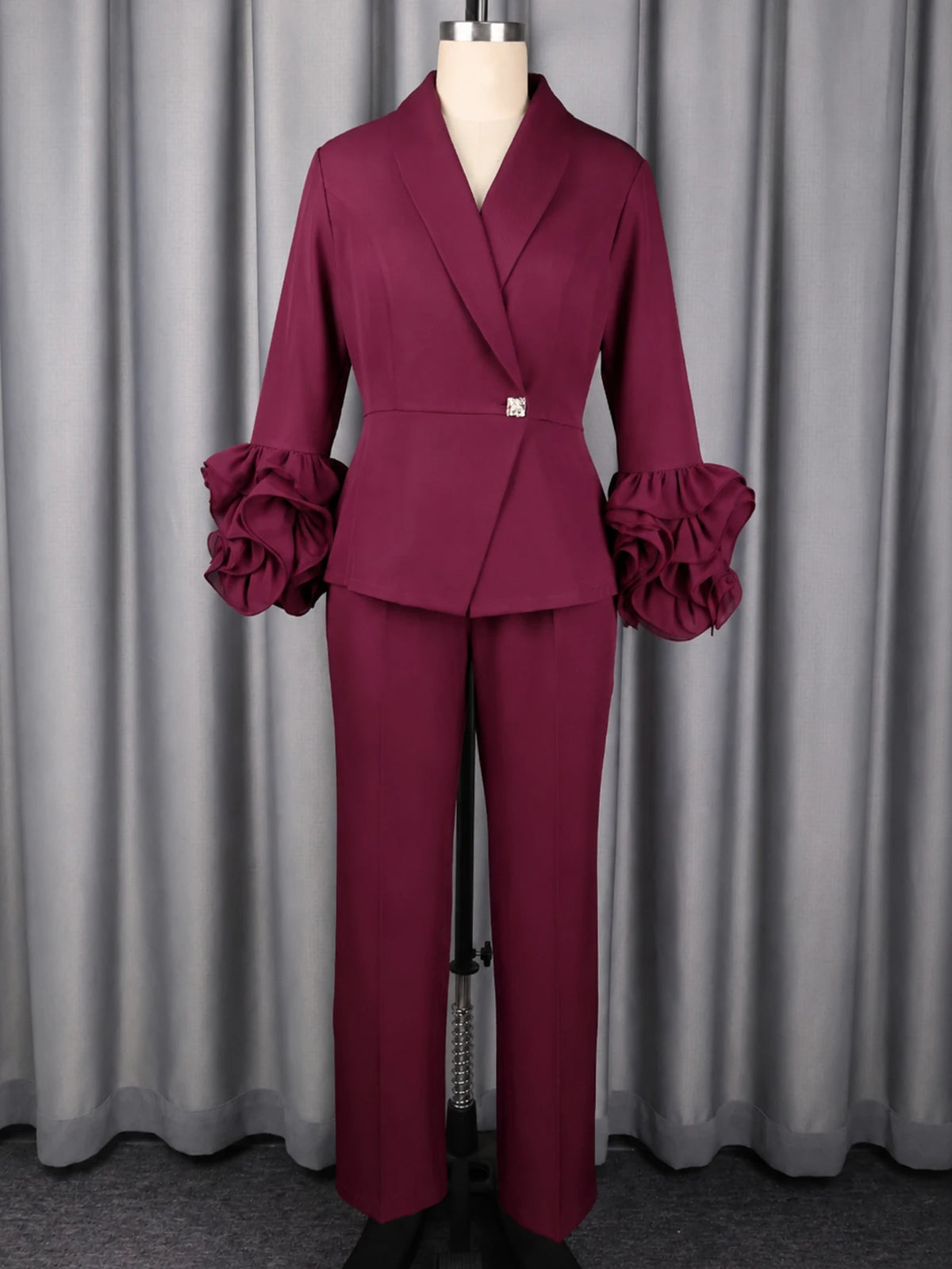 Women's Ruffle Flare Sleeve Blazer Pants Suit