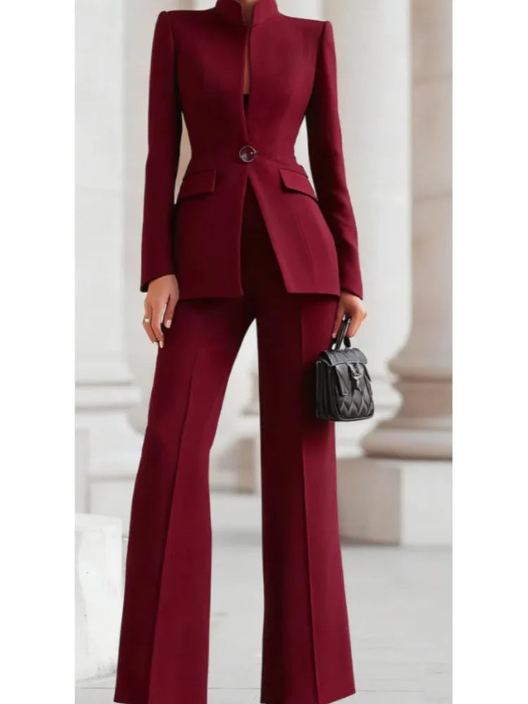 Women's Stand Collar Blazer Pants Suit