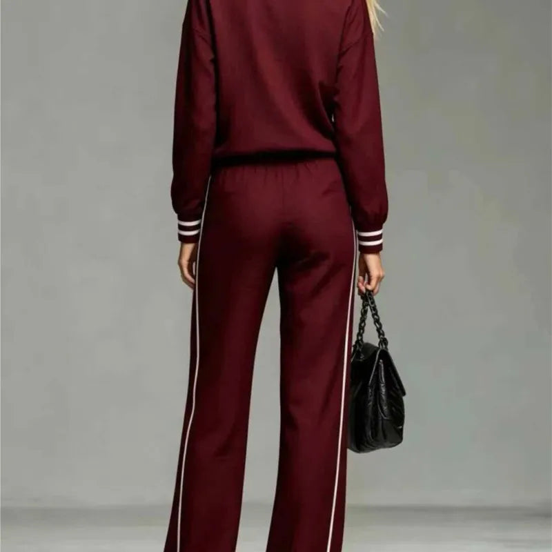Women's Half Zipper Striped Sweatshirt Wide Leg Pants Set