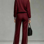 Women's Half Zipper Striped Sweatshirt Wide Leg Pants Set
