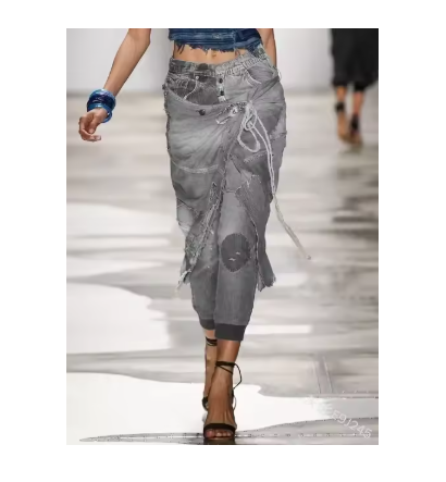 Women's Vintage Bleached Streetwear Jeans Low Waist Pencil Pants