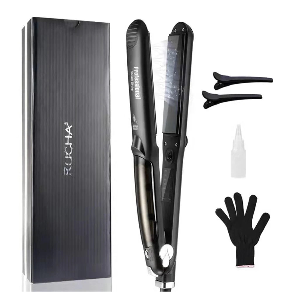 RUCHA Infrared Steam Hair Straightener 2-inch Ceramic Tourmaline Flat Iron