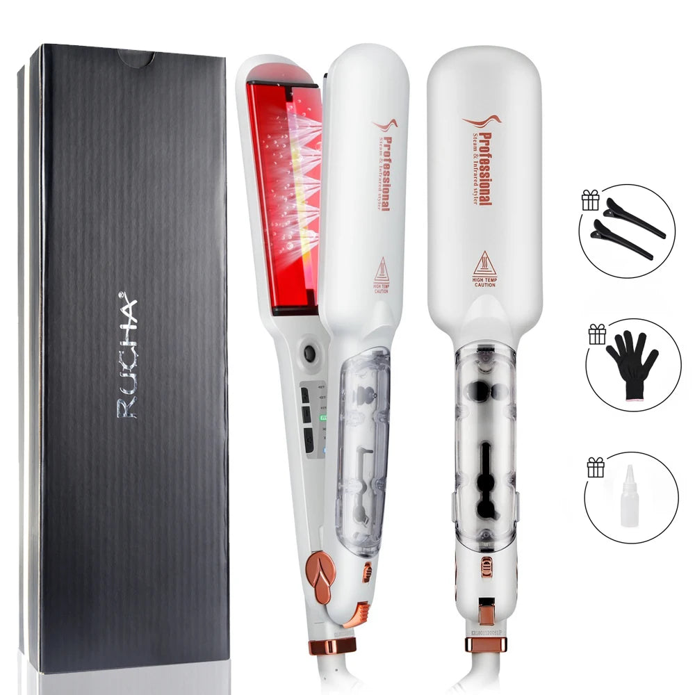 RUCHA Infrared Steam Hair Straightener 2-inch Ceramic Tourmaline Flat Iron